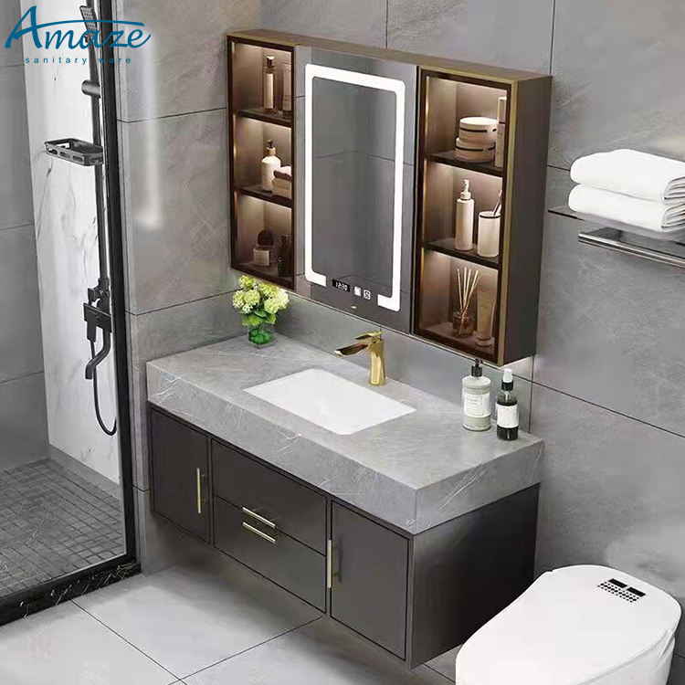 Home Living Bathroom Vanity - ตู้ห้องน้ำคุณภาพสูง เฟอร์นิเจอร์ในบ้าน ตู้แขวนผนังไม้อัด พร้อมอ่างเซรามิก
