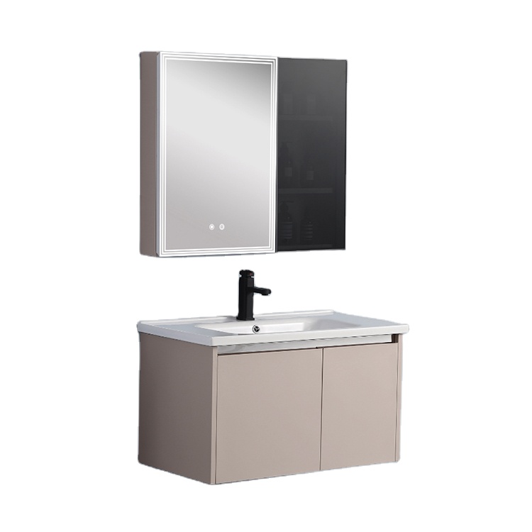Home Living Bathroom Vanity - ตู้ห้องน้ำทันสมัยสีขาวพร้อมอ่างเซรามิกสแตนเลส ชุดโต๊ะเครื่องแป้งพร้อมกระจกอัจฉริยะและตู้ติดผนัง