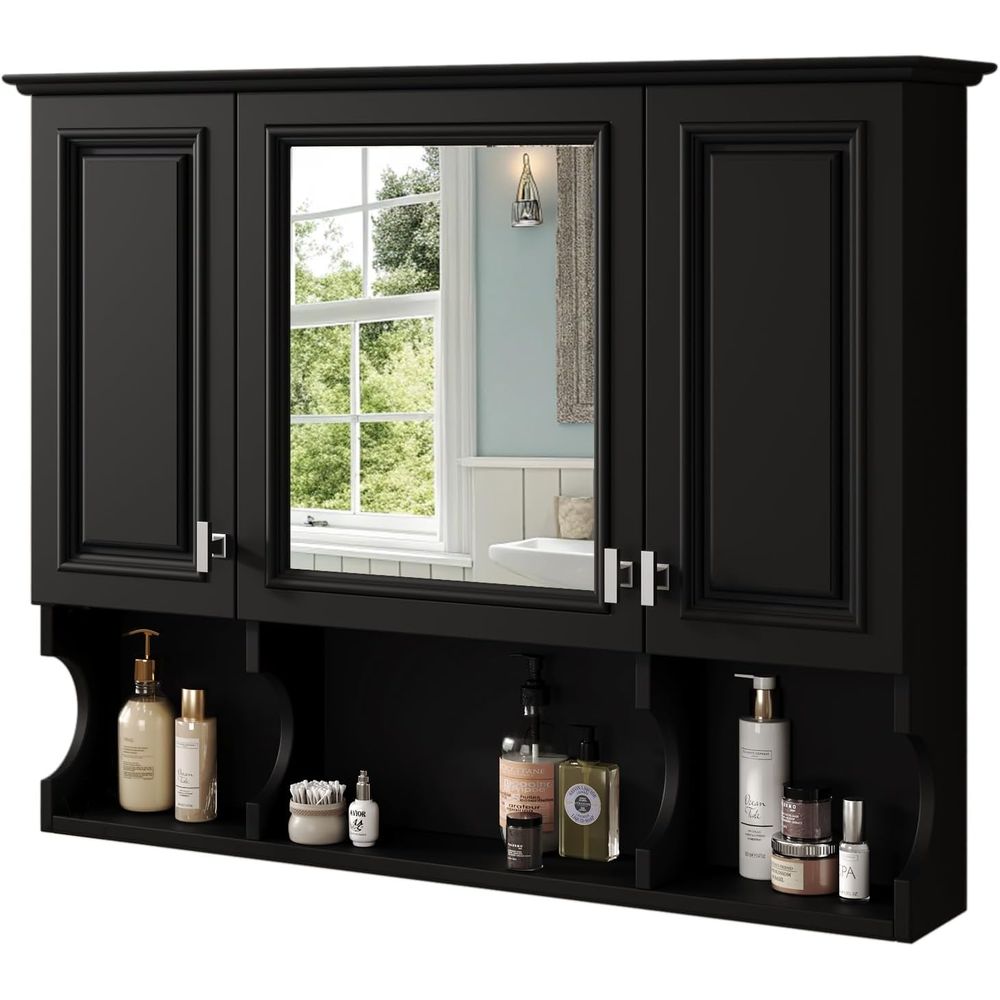Bathroom Cabinet Mirror - ตู้ติดผนังห้องน้ำพร้อมกระจก, ตู้ยาติดผนังพร้อมชั้นวางปรับระดับได้และพื้นที่เปิดโล่ง, ประตูกระจกขนาด 35