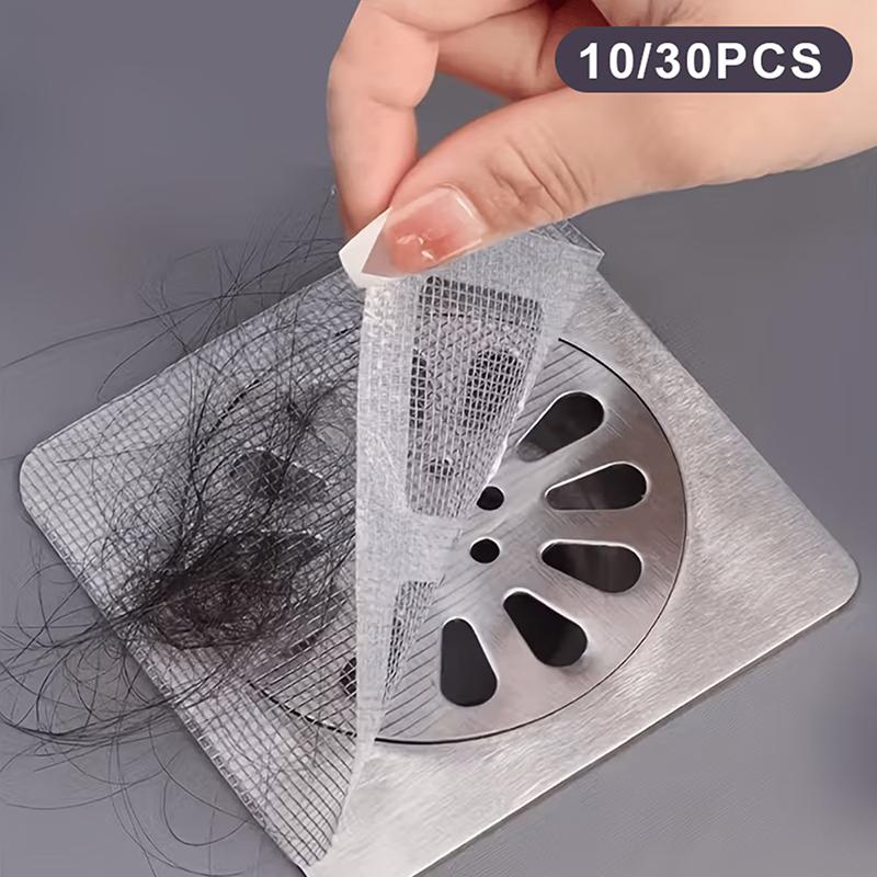 Drain Hair Catcher - แผ่นกรองเศษผมแบบใช้แล้วทิ้งสำหรับท่อระบายน้ำในห้องอาบน้ำ 10/30 ชิ้น แบบติดเอง ไม่ทิ้งคราบ สำหรับอ่างอาบน้ำ
