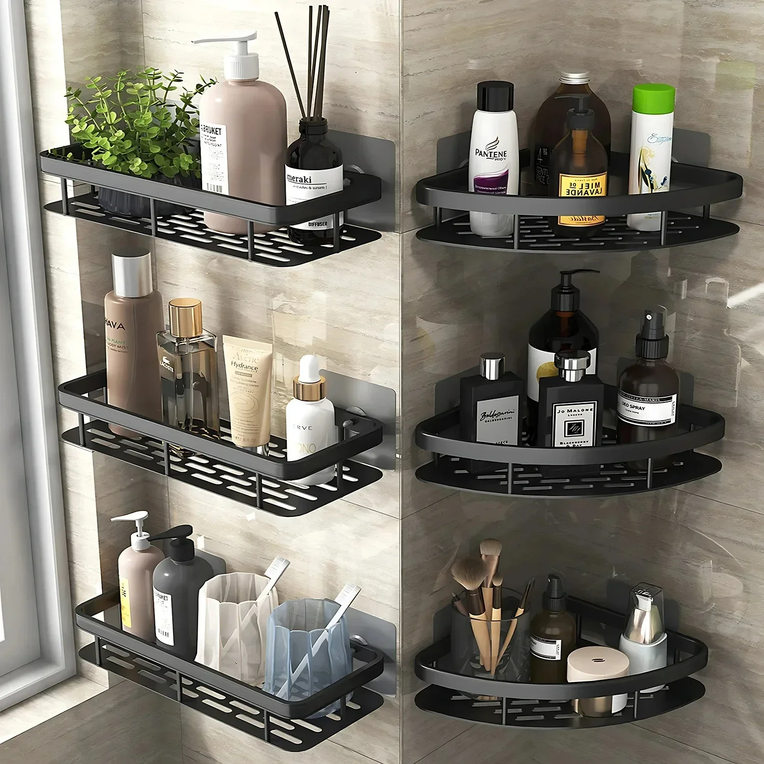 Zara Home Bathroom - ชั้นแขวนแชมพูสระผมที่จัดชั้นเก็บของในครัวในห้องน้ำชั้นวางฝักบัวแบบไม่มีสว่านอุปกรณ์ในห้องน้ำชั้นอะลูมินัมอัลลอย