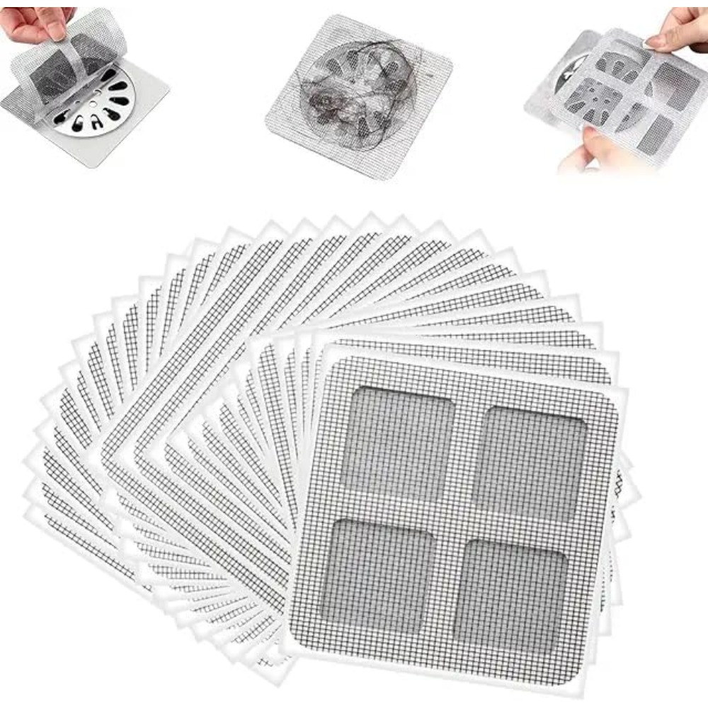 Drain Hair Catcher - ที่ดักจับเส้นผมแบบใช้แล้วทิ้ง 50 ชิ้น - สติกเกอร์ตาข่ายกาวเหนียวสำหรับท่อระบายน้ำในบ้าน (4