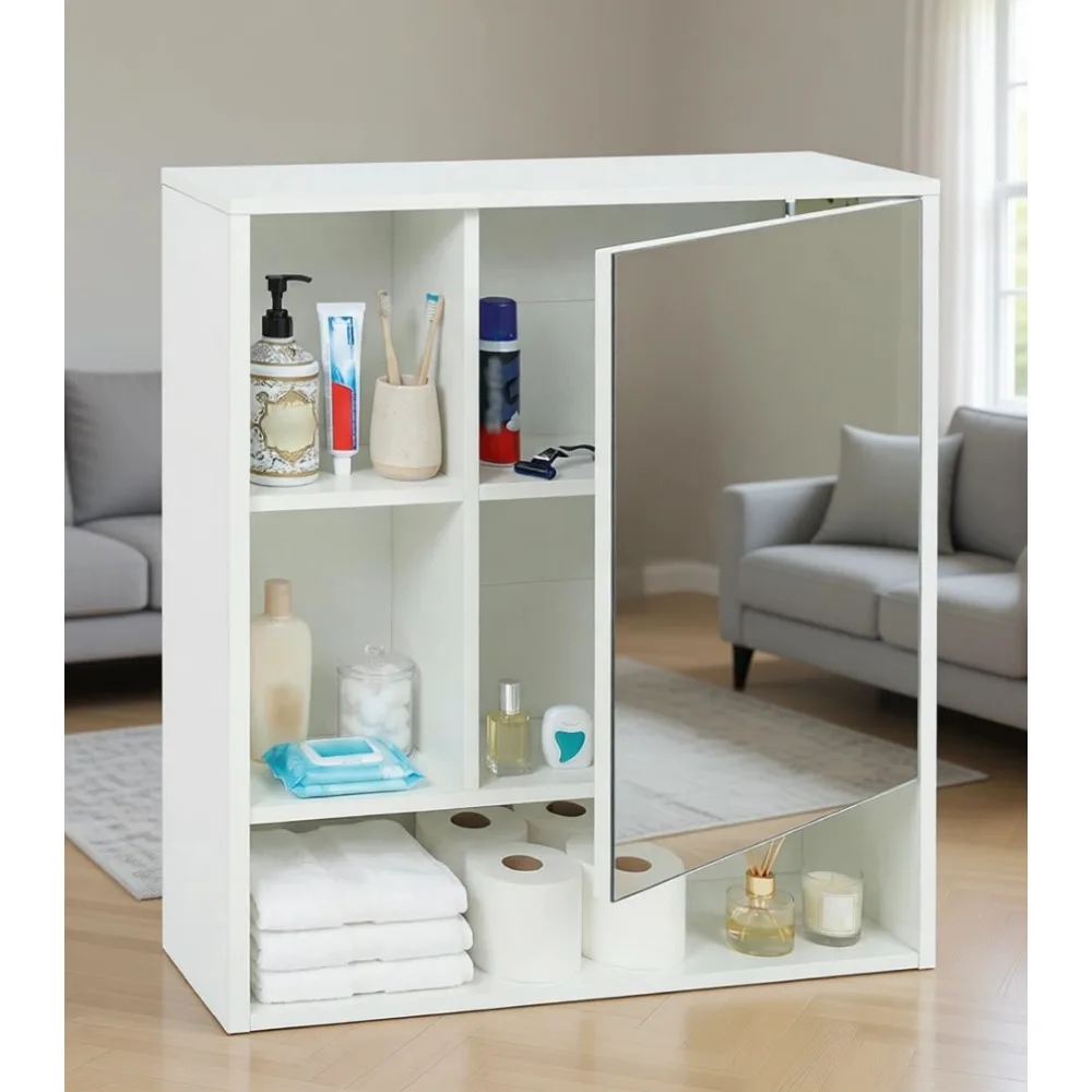Bathroom Cabinet Mirror - ตู้กระจกห้องน้ำติดผนังพร้อมชั้นวางของและช่องเก็บของแบบเปิด