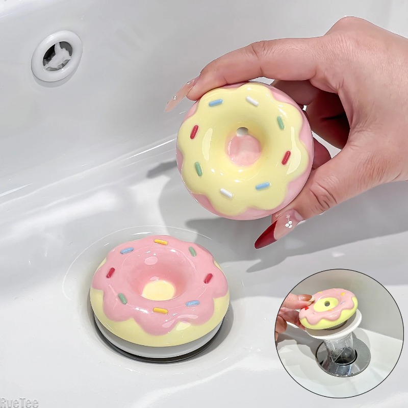 Home Hardware Bathroom Sinks - ที่อุดท่อระบายน้ำเซรามิครูปโดนัทน่ารัก สำหรับอ่างล้างหน้า ฝักบัว ฝาครอบตะแกรงกรองน้ำ ของตกแต่งบ้าน อุปกรณ์ระบายน้ำในบ้าน