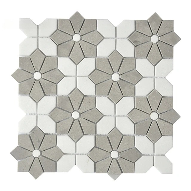 Home Bathroom Tiles Design - กระเบื้องโมเสคหินอ่อนสีขาวผสมบิอันโก ไวท์แบ็ค สำหรับตกแต่งผนังห้องน้ำ บ้าน ห้องครัว และห้องน้ำ