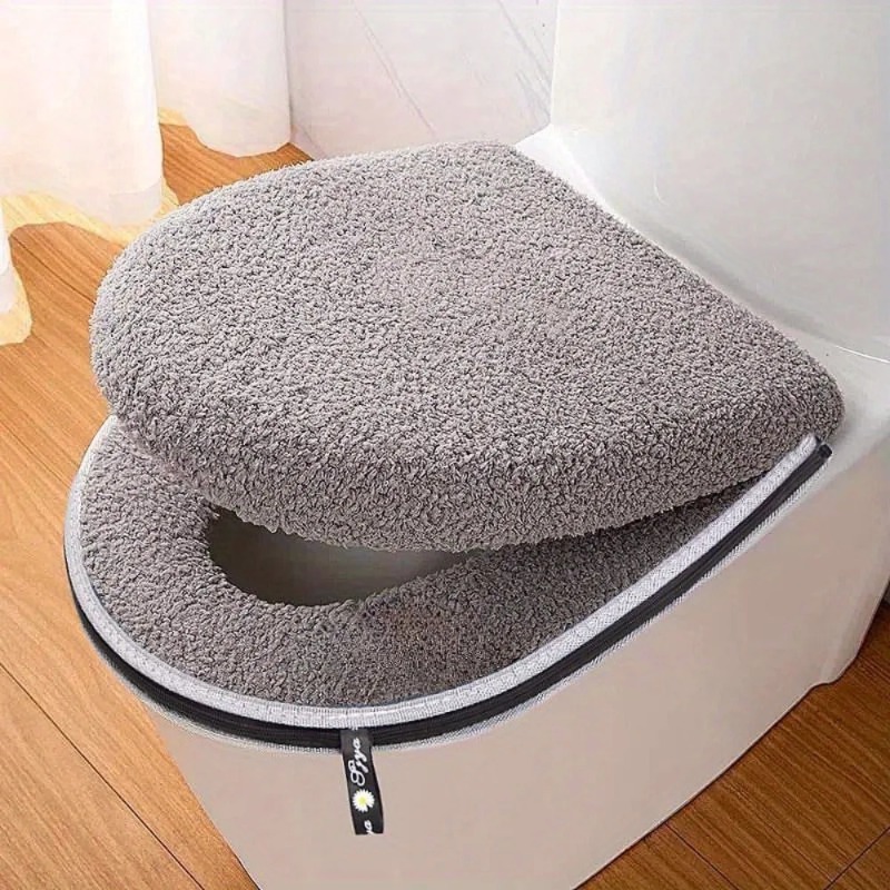 Zara Home Bathroom - เบาะรองนั่งชักโครกแบบหนาสำหรับฤดูหนาว 1 ชิ้น พร้อมซิปและหูหิ้ว ซักเครื่องได้ ใช้ได้กับชักโครกทั่วไป