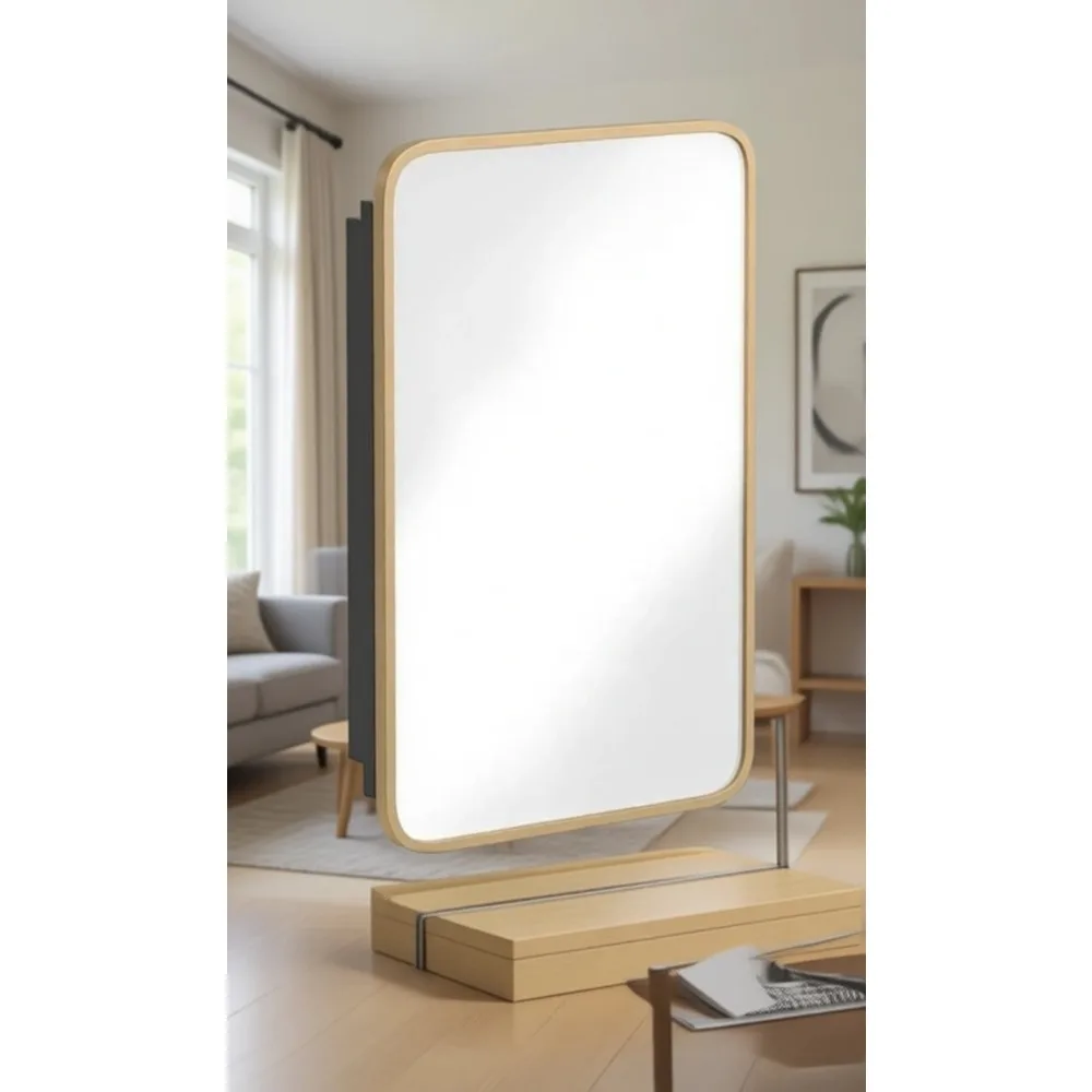 Bathroom Cabinet Mirror - ตู้ยาแบบฝังขนาด 16x24 นิ้ว พร้อมกรอบสีทอง กระจกขอบเอียง สำหรับจัดเก็บในห้องน้ำแบบประหยัดพื้นที่และป้องกันสนิม