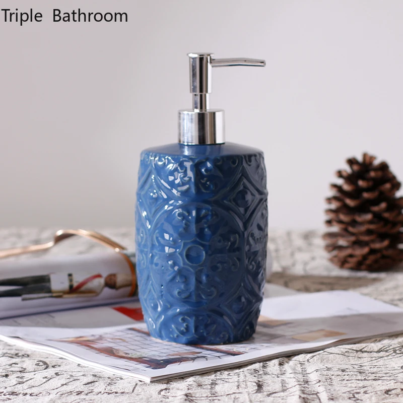 Zara Home Bathroom - เซรามิคสีฟ้าแชมพูขวดเจลอาบน้ํา Hand SanITER ผู้ถือสายรัดข้อมืออุปกรณ์ห้องน้ําเครื่องจ่ายสบู่ปั๊ม
