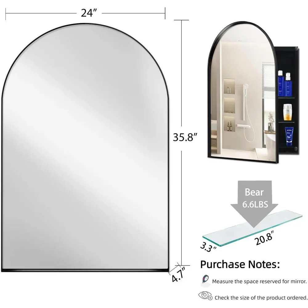 ตู้ยาติดผนังทรงโค้งพร้อมกระจก  - Bathroom Cabinet Mirror บทวิจารณ์และราคา