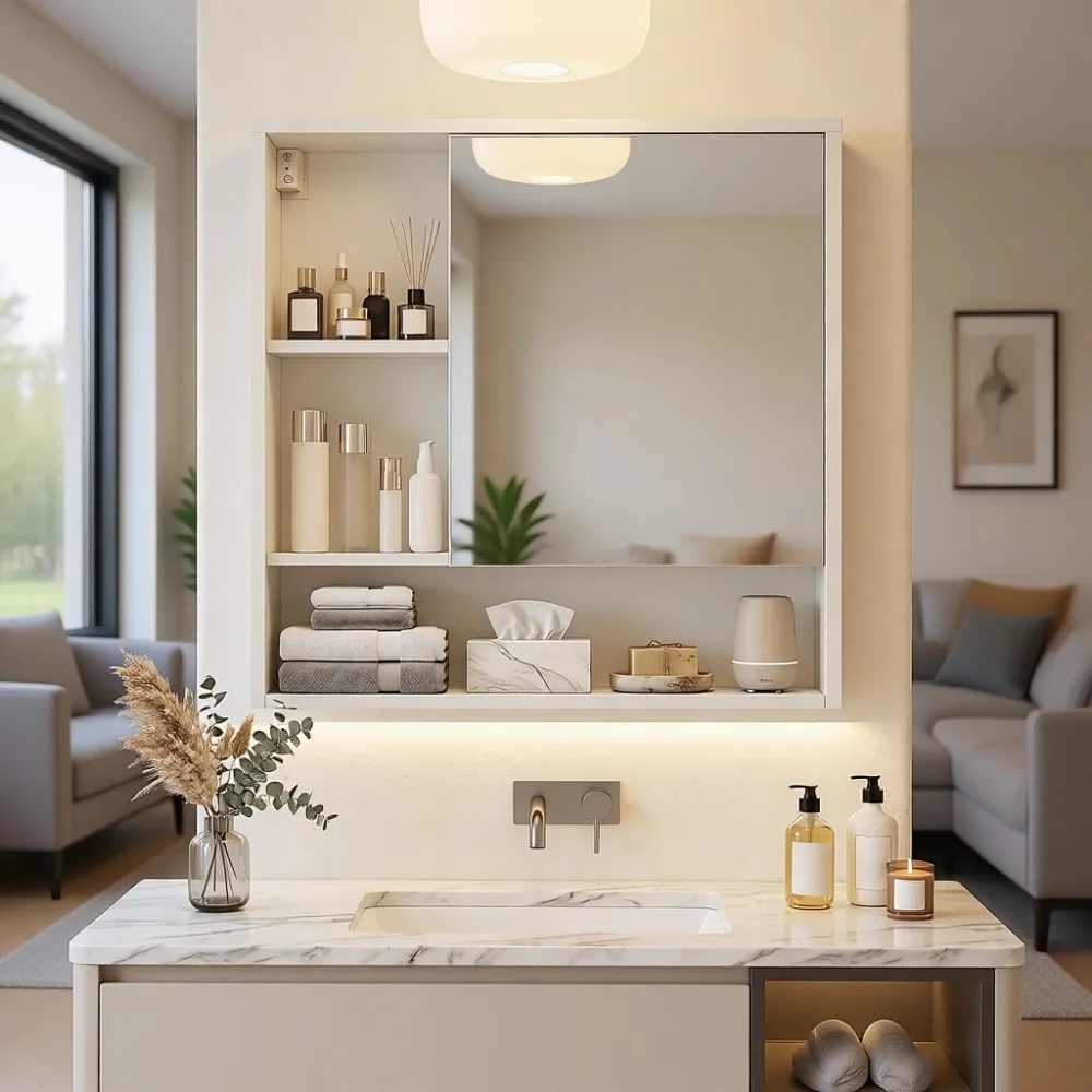 ตู้กระจกห้องน้ำติดผนังพร้อมชั้ - Bathroom Cabinet Mirror บทวิจารณ์และราคา