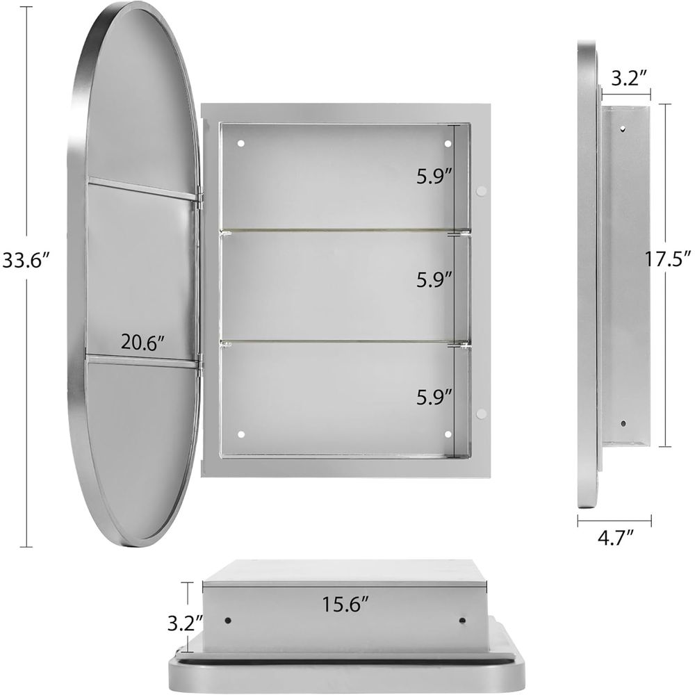 ตู้ยาในห้องน้ำแบบฝังผนังทรงรีข - Bathroom Cabinet Mirror บทวิจารณ์และราคา