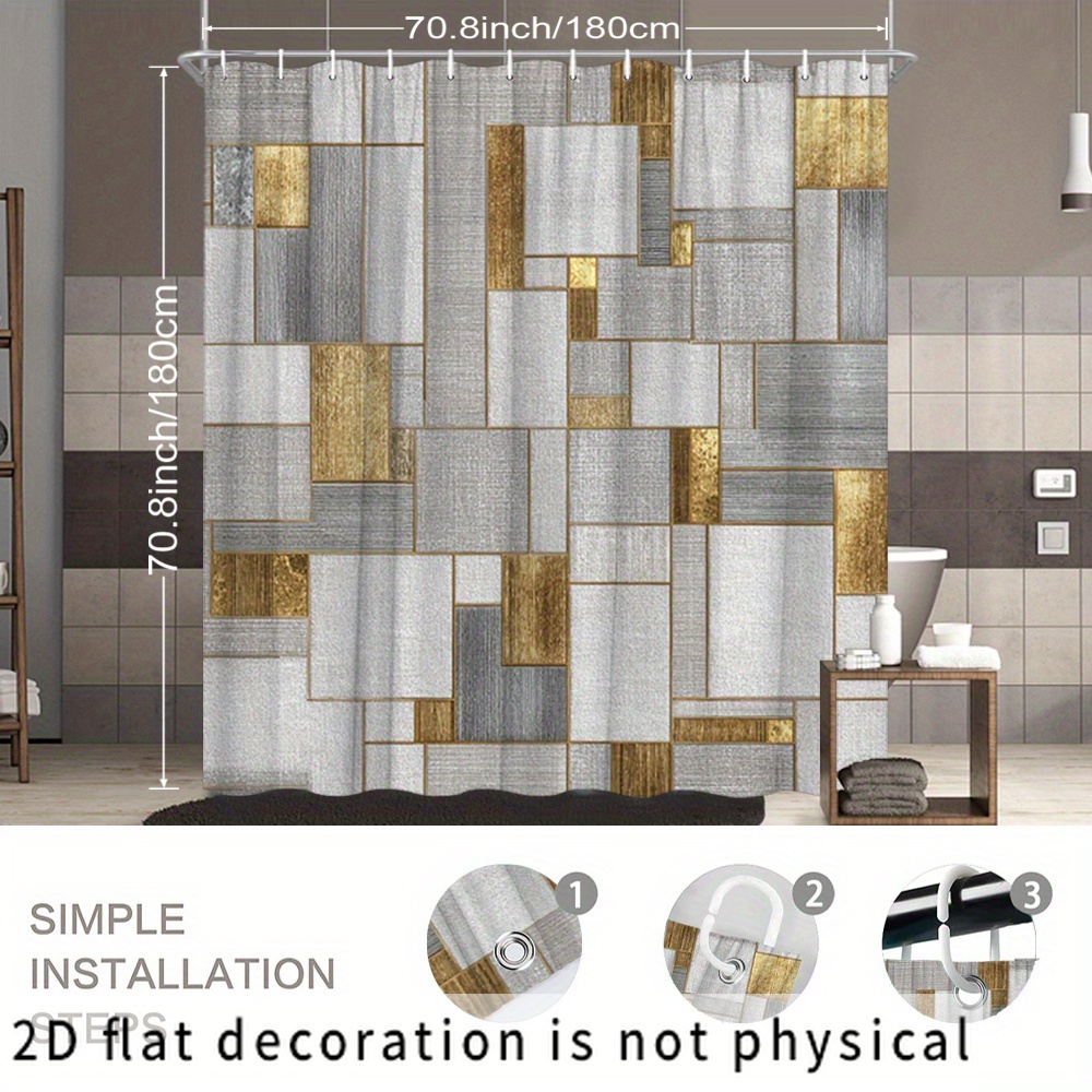 ม่านอาบน้ำลายเรขาคณิตกันน้ำ ดี - Home Bathroom Tiles Design บทวิจารณ์และราคา